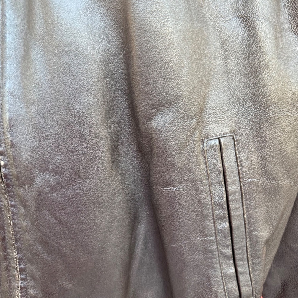 St Johns Bay Mens XL Brown Genuine Leather Bomber Jacket Vintage Full Zip‎ - Picture 2 of 13